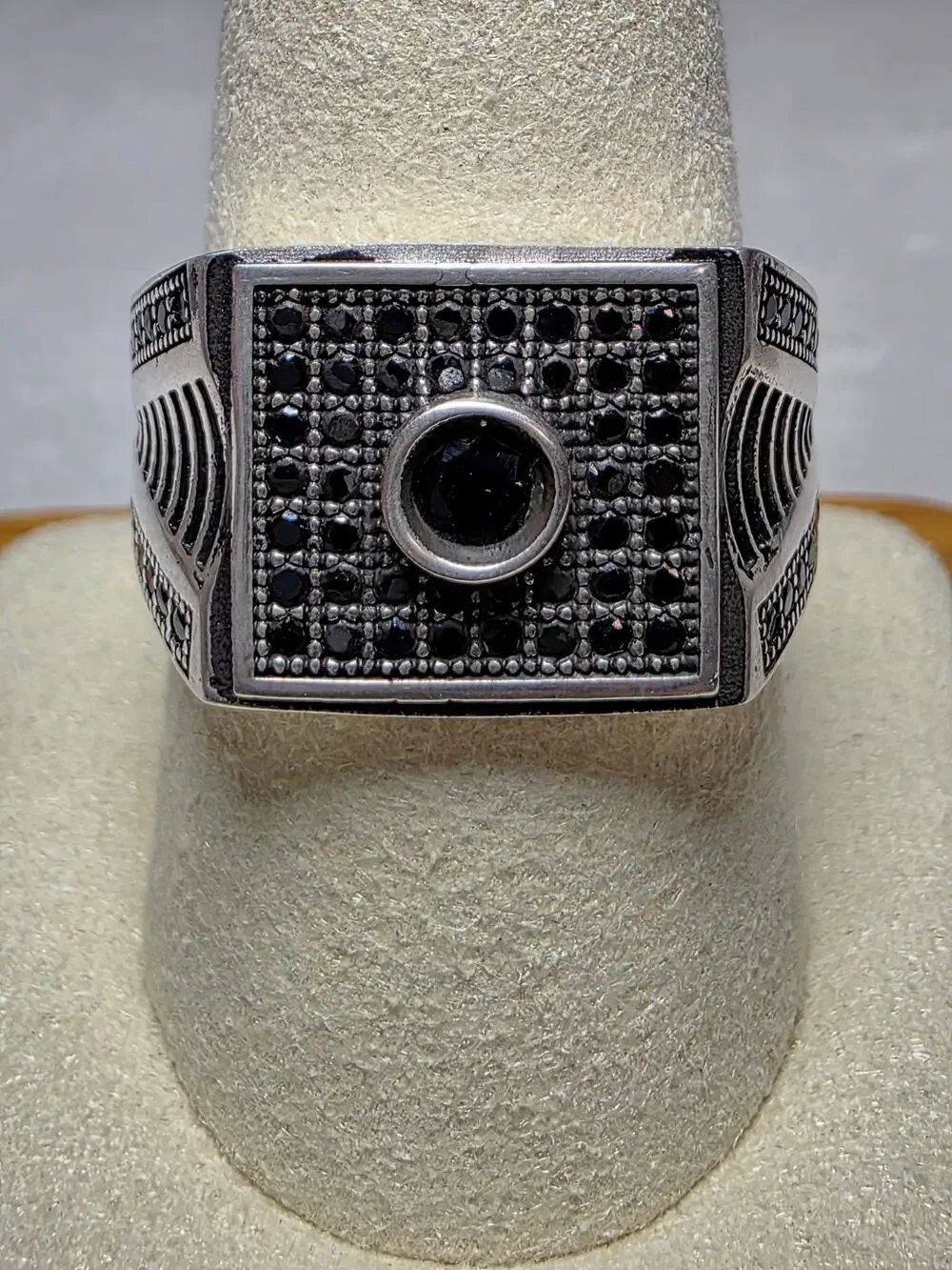 S10 Black Onyx Pavé Signet Ring 925 Sterling Silver Stamped